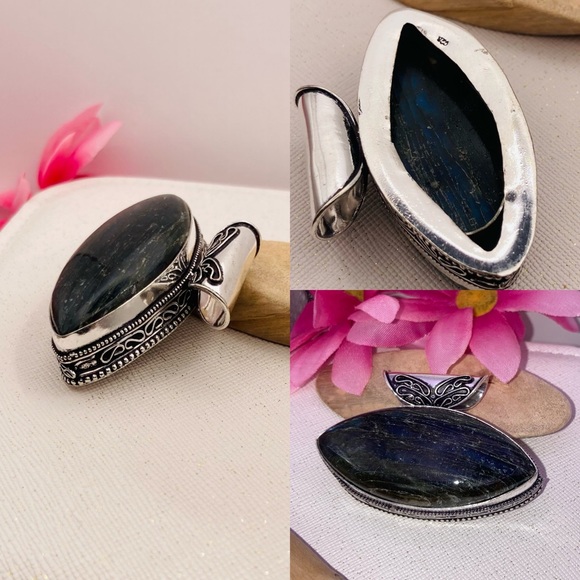 Marquise Cut Natural Labradorite Gemstone Handmade Pendant - Picture 4 of 4